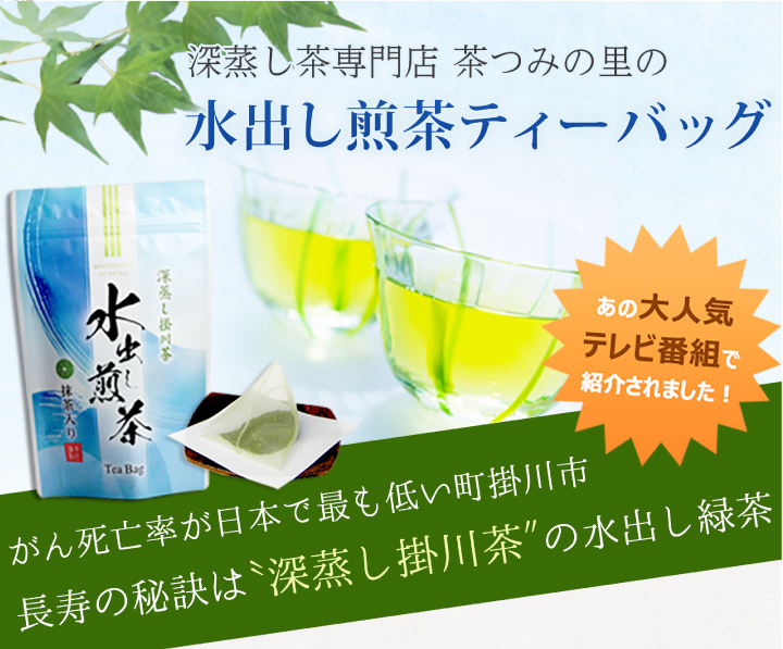 水出し煎茶ティーバッグ　あの、大人気テレビ番組で紹介されました！がん死亡率が日本で最も低い町長寿の里 静岡県掛川市からお届けします